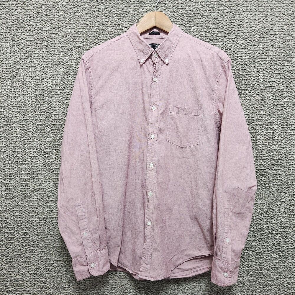 J CREW Men's Mercantile Flex Slim Pink Cotton Button Down Sleeve Shirt Size L